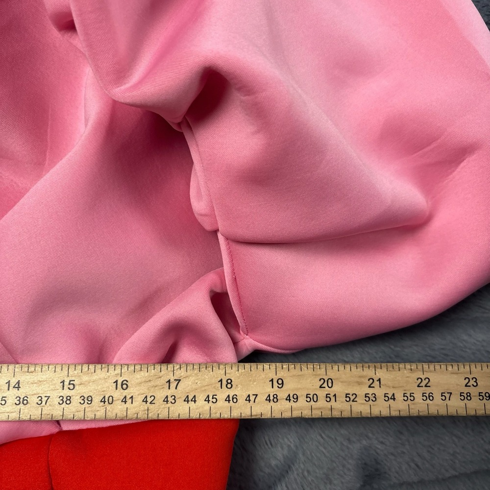 ASOS Pink and Red Colorblock Off Shoulder Puff Sleeve Mini Dress US 16 F100676 - Picture 4 of 9